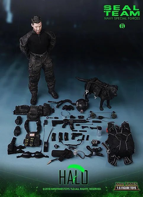 اکشن فیگور بازی Seal Team (Halo) 1/6 ارتفاع 30 سانت پک همراه سگ و اکسسوری برند Mini Times