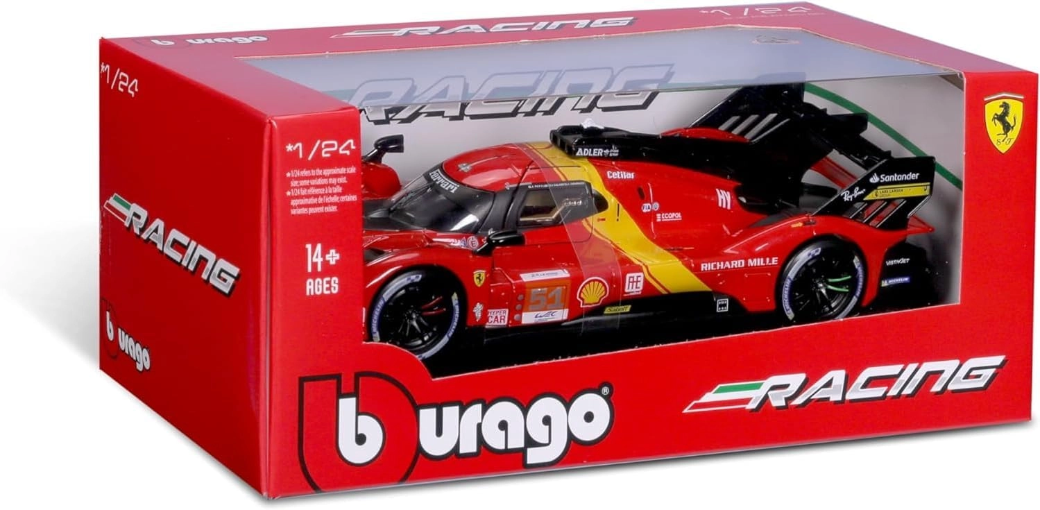 ماکت ماشین فلزی فراری 499 پی 2023 برند بوراگو Ferrari 499P 2023 with Antonio Fuoco Burago 1/24