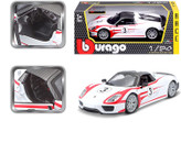 ماکت ماشین فلزی پورشه مدل 911 اسپایدر برند بوراگو Porsche 918 Spyder Weiss Martini 1/24