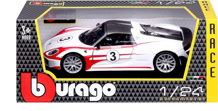 ماکت ماشین فلزی پورشه مدل 911 اسپایدر برند بوراگو Porsche 918 Spyder Weiss Martini 1/24