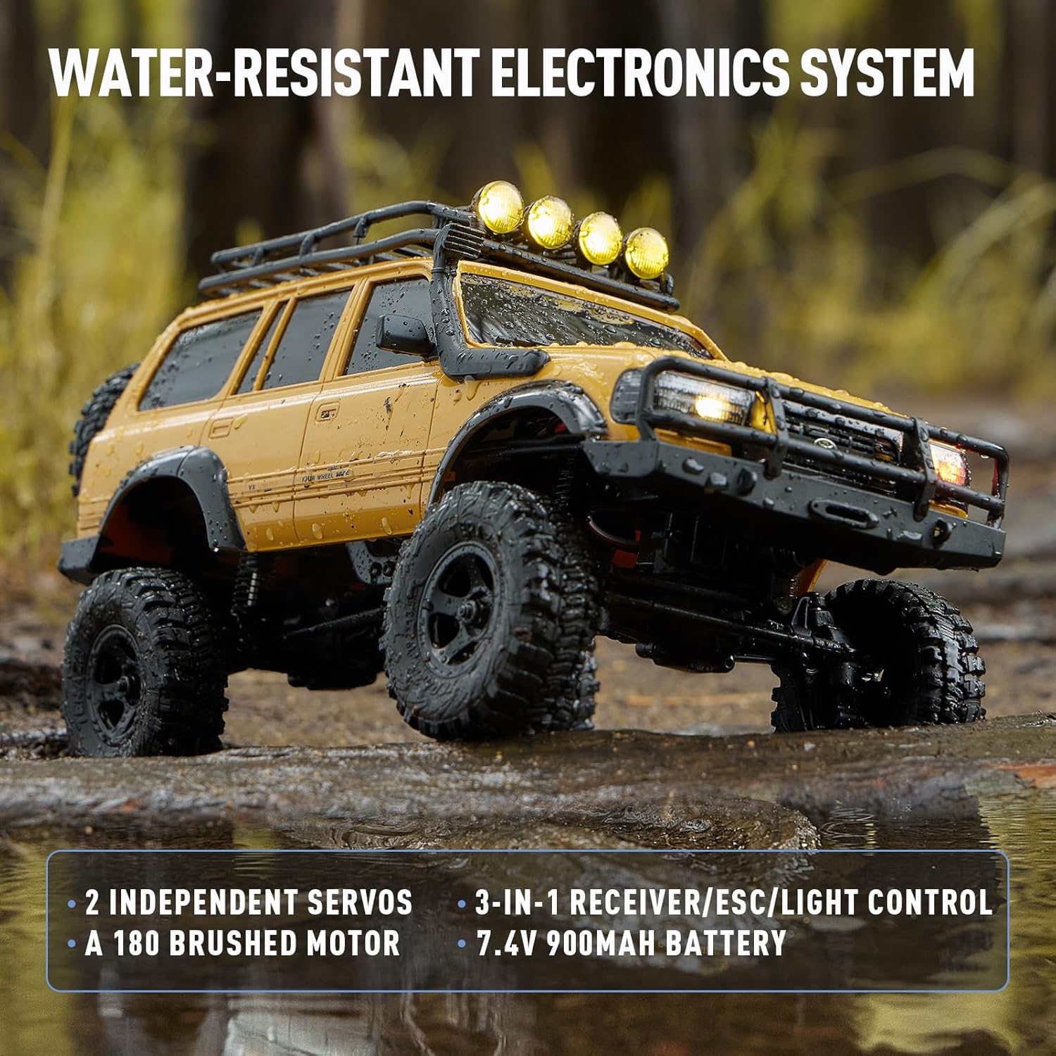 ماشین کنترلی آفرود صخره نورد تویوتا لندکروز زرد مدل FMS Toyota Landcruiser LC80 1/18