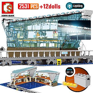 لگو ساختمان پاساژ شیشه ای کارتینگ 2531 قطعه چراغدار سمبو مدل Sembo 601099