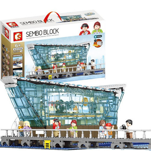 لگو ساختمان پاساژ شیشه ای کارتینگ 2531 قطعه چراغدار سمبو مدل Sembo 601099