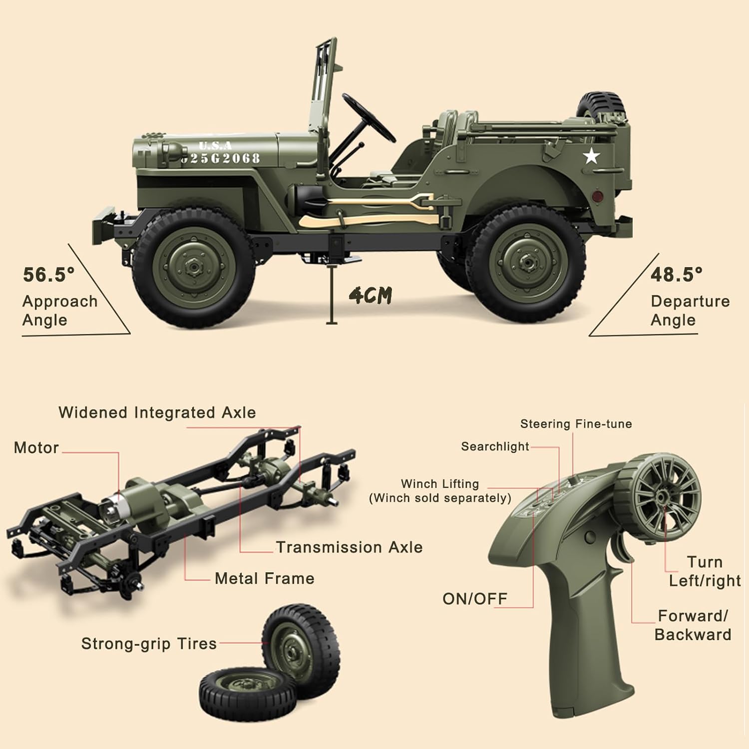 ماشین کنترلی جیپ ویلیز ارتشی مدل Military Jeep 8815