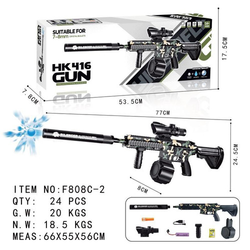 تفنگ شارژی تیر ژله ای رگباری ارتشی HK416 خشاب بزرگ مدل 808