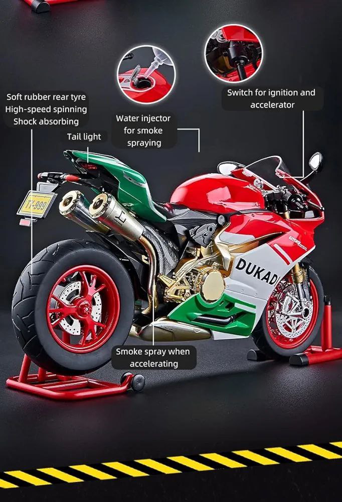 ماکت موتور دوکاتی استارتی و دودزا همراه با کاسکت مدل DUCATI 8678
