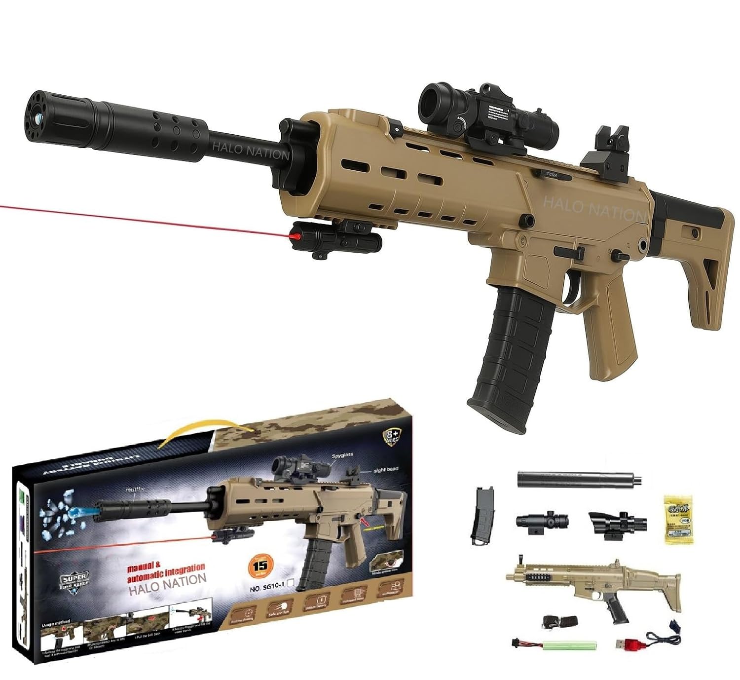 تفنگ رگباری شارژی تیر ژله ای و تک تیر اسکار مدل Scar SG10