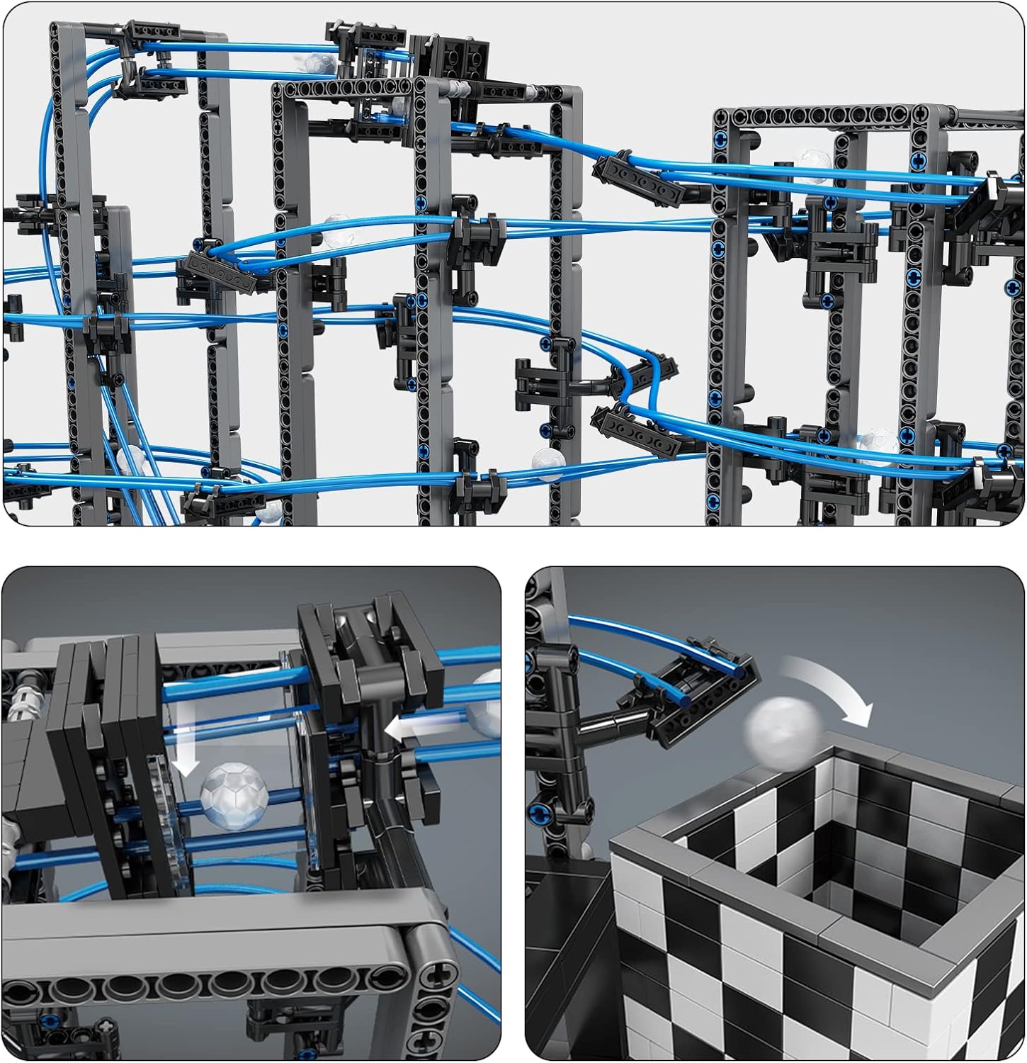 لگو کیت ساخت ترن هوایی مسابقه توپ موتوردار مولدکینگ 2438 قطعه مدل Mouldking Marble Run 26002