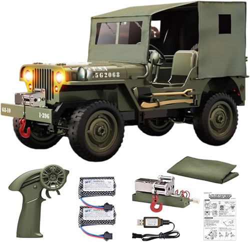ماشین کنترلی جیپ ویلیز ارتشی وینچدار با چادر فول مدل Military Jeep D888