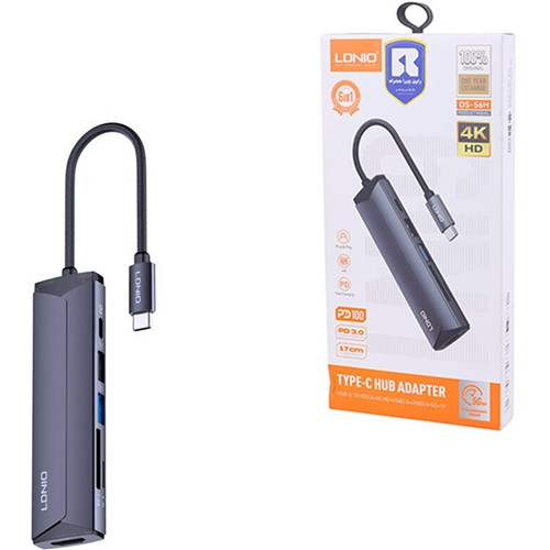 آداپتور هاب تایپ سی 6 حالته الدینیو مدل LDNIO Type-C hub Adapter DS-56H