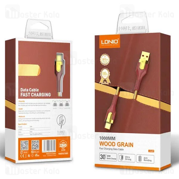کابل فست شارژ تایپ سی مقاوم در برابر پارگی توان 30 وات الدینیو مدل LDNIO Cable Type-C 30W LS681