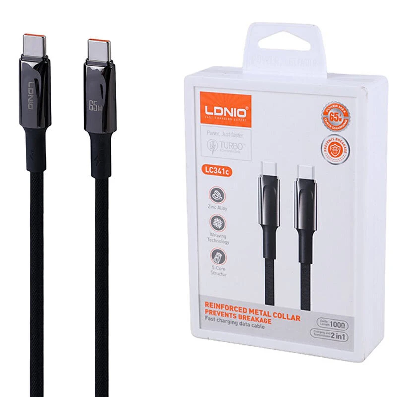 کابل فست شارژ دوسر تایپ سی با طول 1 متر توان 65 وات الدینیو مدل LDNIO Cable Type-C 65W LC341c