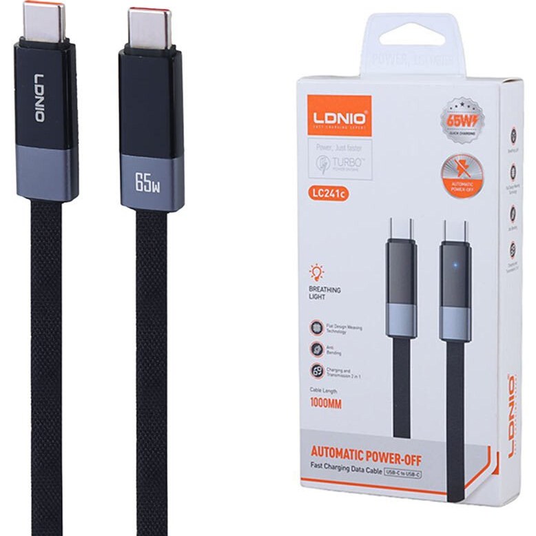 کابل فست شارژ دوسر تایپ سی توان 65 وات الدینیو مدل LDNIO Cable Type-C 65W LC241c