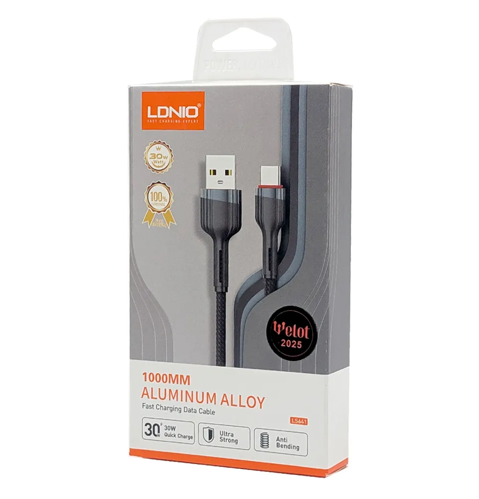 کابل شارژ تایپ سی مقاوم در برابر پارگی توان 30 وات الدینیو مدل LDNIO Cable Type-C 30W LS641