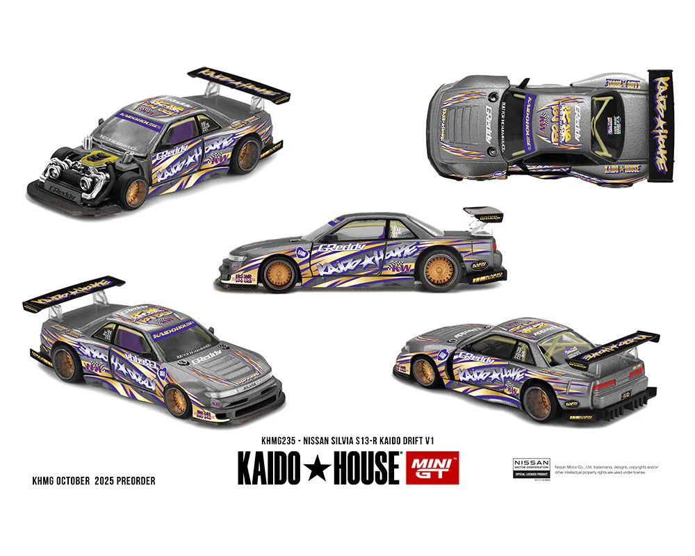 ماکت تمام فلز نیسان سیلویا نسخه محدود کایدو هوس مینی جیتی مقیاس 1/64 مدل Kaido House x Mini GT Limited Edition Nissan Silvia S13 Kaido Drift V1