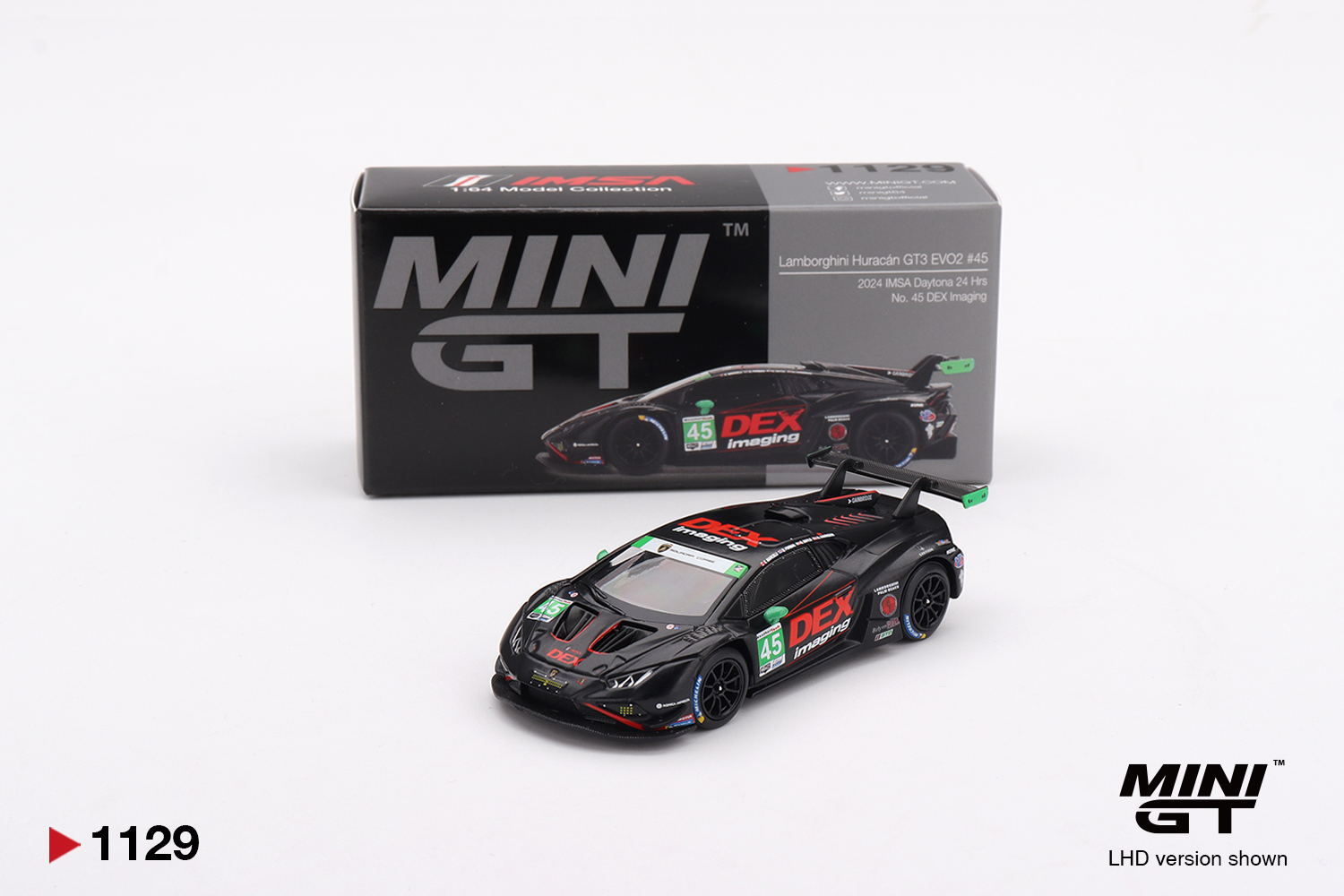 ماکت فلزی لامبورگینی هوراکان جی تی لمانز شماره 45 جی تی مقیاس 1/64 مدل Lamborghini Huracán GT3 EVO2 #45 No. 45 DEX Imaging  2024 IMSA Daytona 24 Hrs